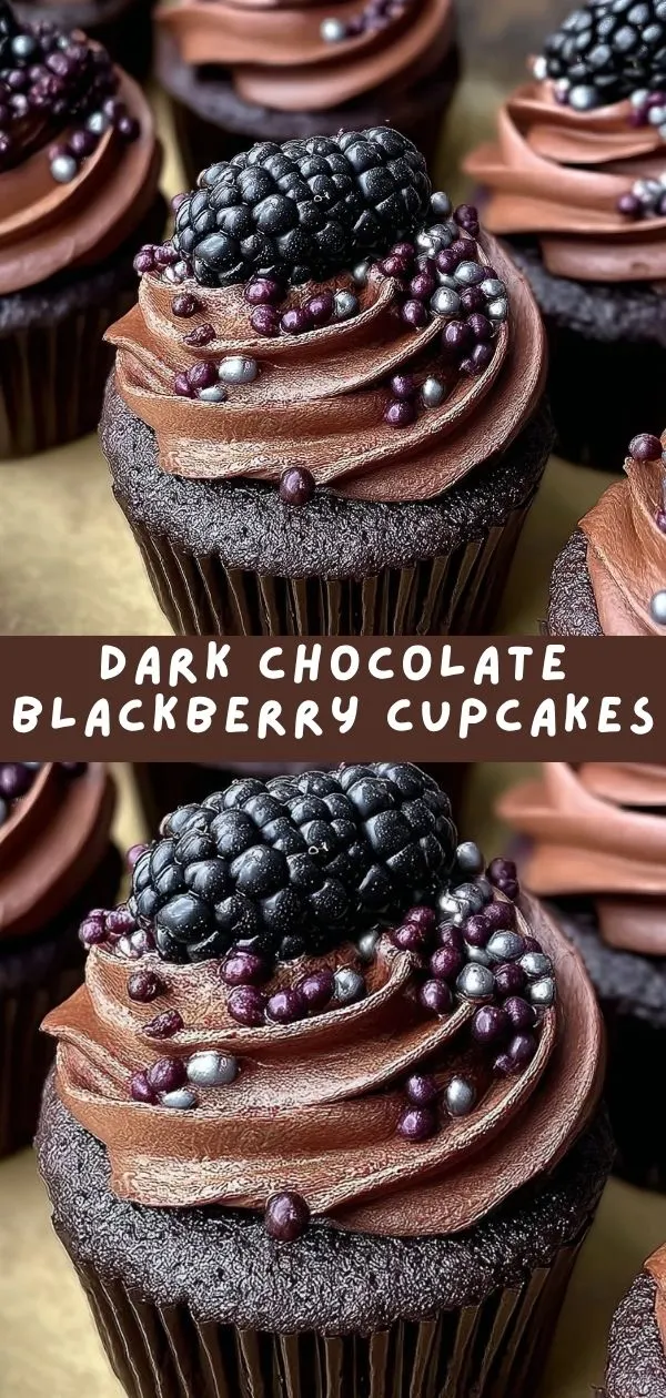 Dark Chocolate Blackberry Cupcakes with Blackberry Buttercream and Fresh Berry Topping - main view